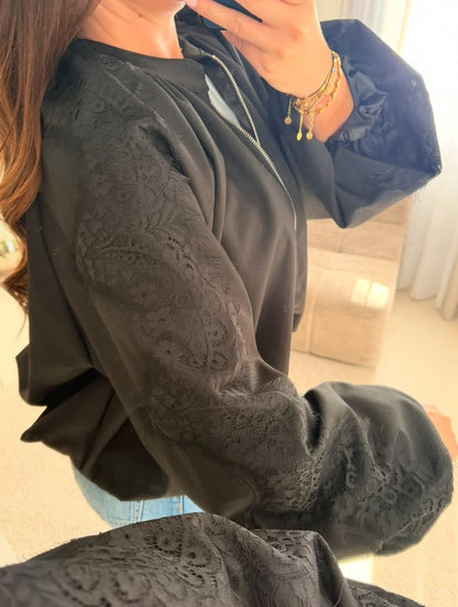 Veste ballon en dentelle noire